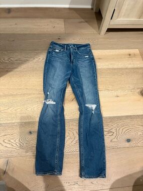 GAP Dark Blue Straight-Leg Distressed Jeans